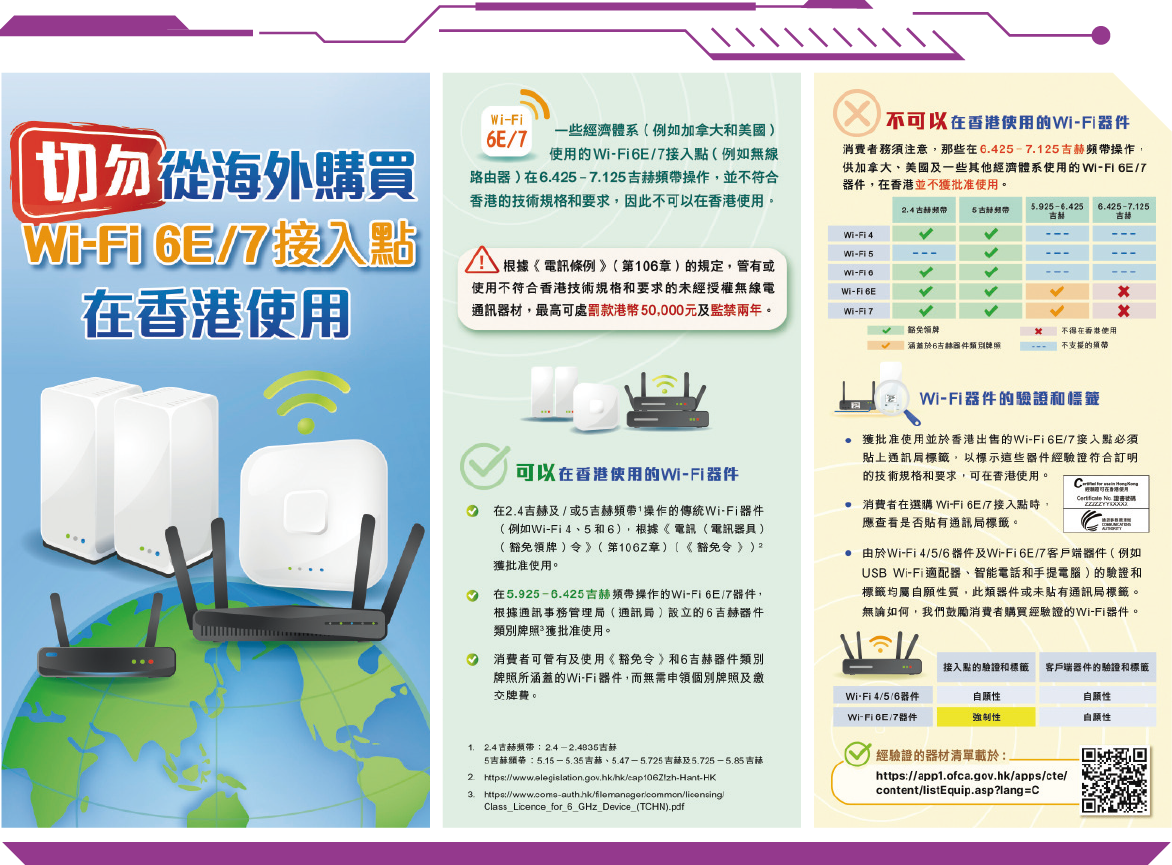 通讯办派发资料单张提醒消费者有关选购6吉赫器件的建议。